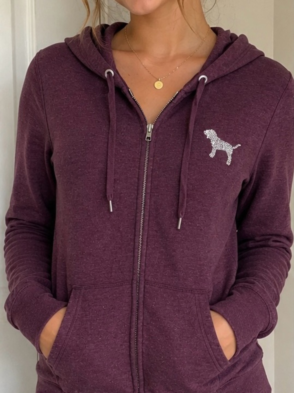 PINK Victoria's Secret Plum Zip-Up Dog Logo Hoodie